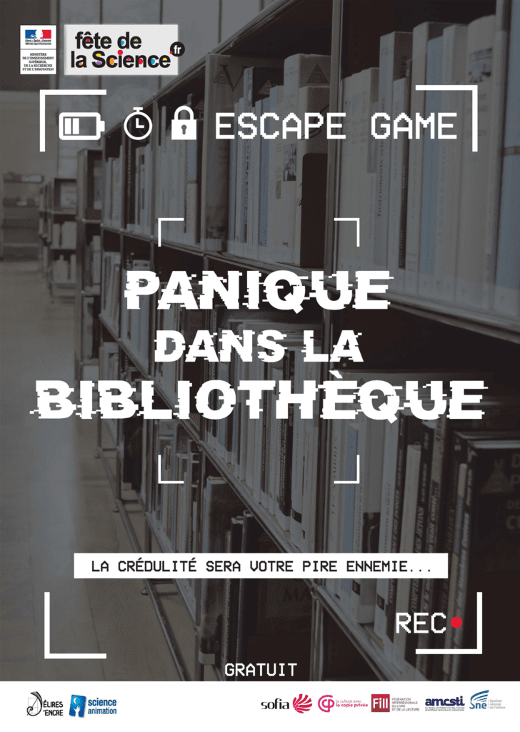 Affiche Escape game panique dans la bibliothèque